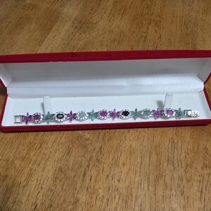 Stunning Elegant Lab Ruby Sapphire Emerald Stering Silver Gemstone Bracelet